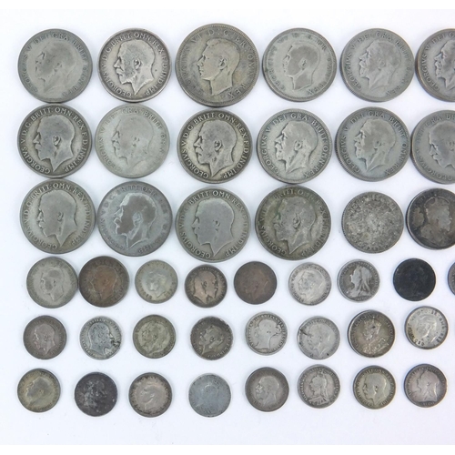 2579 - British pre decimal pre 1947 coins including florins, half crowns and three penny bits, approximate ... 