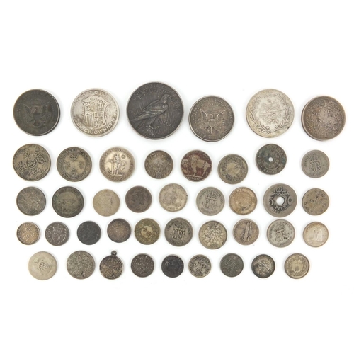 2586 - British and World coinage some silver including half crown, dollars and half dollars, approximate we... 