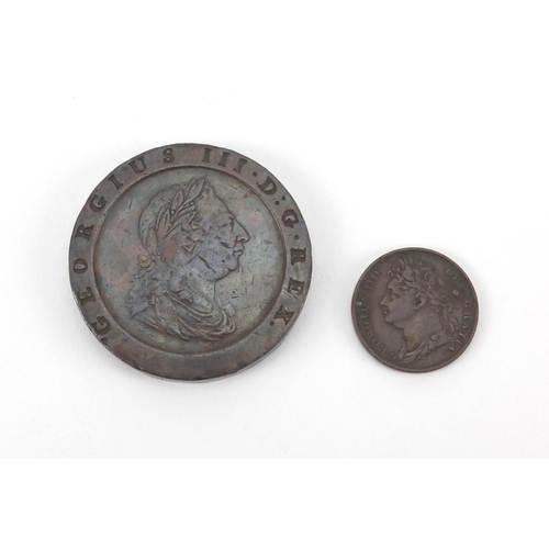 2600 - George III 1797 cartwheel two pence, together with one other, approximate weight 61.6g