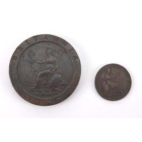 2600 - George III 1797 cartwheel two pence, together with one other, approximate weight 61.6g