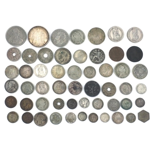 2573 - 19th century and later British and World coinage some silver including 1966 ten franc, shillings and... 