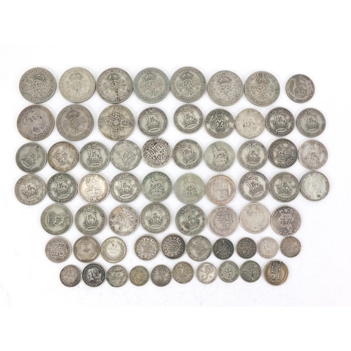 2576 - 19th century British and later World coinage some silver including shillings and florins, approximat... 