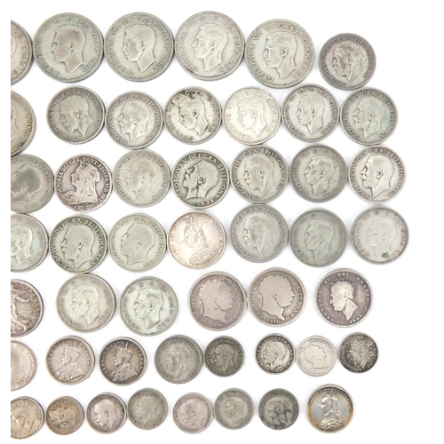 2576 - 19th century British and later World coinage some silver including shillings and florins, approximat... 