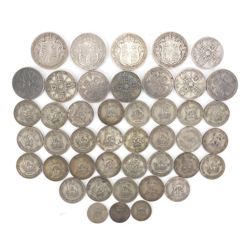 2578 - British pre decimal pre 1947 coins including half crowns, florins and shillings, approximate weight ... 