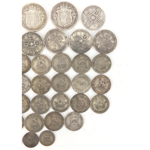 2578 - British pre decimal pre 1947 coins including half crowns, florins and shillings, approximate weight ... 