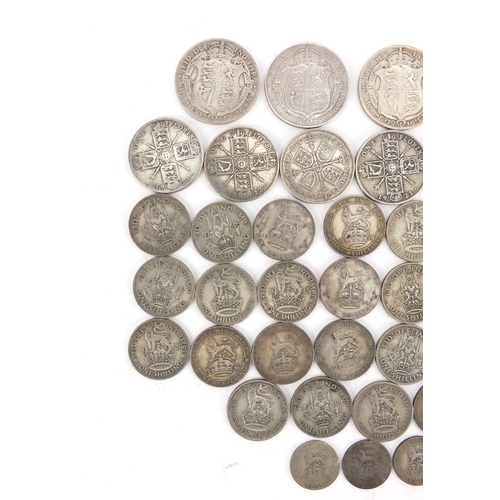 2578 - British pre decimal pre 1947 coins including half crowns, florins and shillings, approximate weight ... 