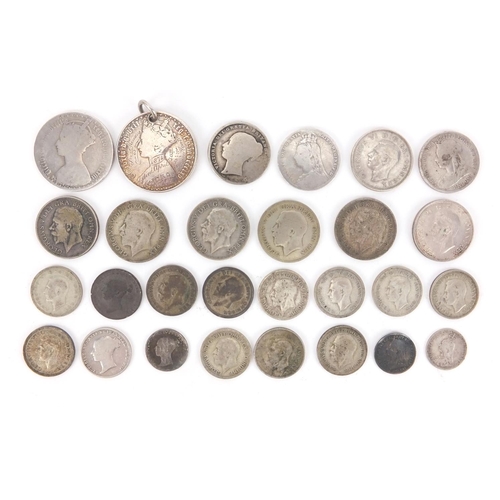 2594 - Victorian and later British coins including florin, shillings and six pence's, approximate weight 11... 