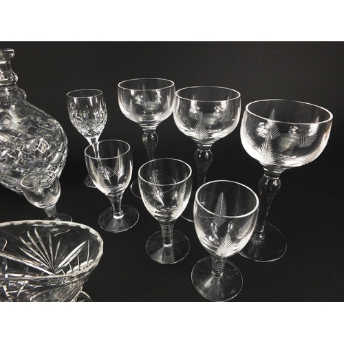 2235 - Glassware including Stuart Crystal glasses including fern pattern and a cut glass decanter, the larg... 