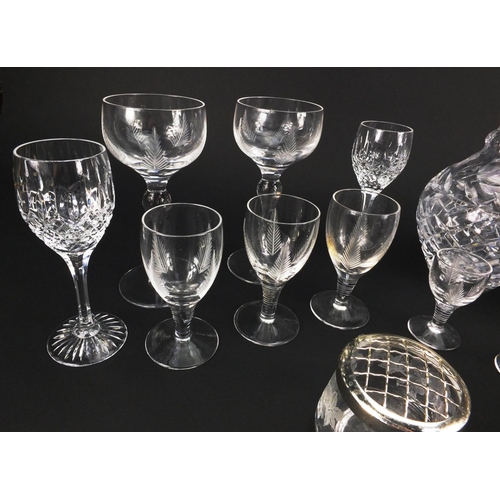 2235 - Glassware including Stuart Crystal glasses including fern pattern and a cut glass decanter, the larg... 