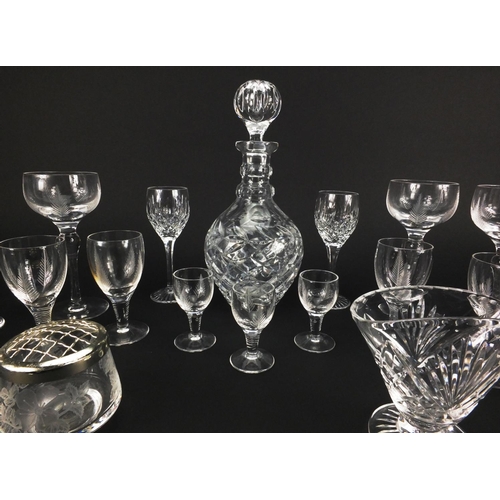 2235 - Glassware including Stuart Crystal glasses including fern pattern and a cut glass decanter, the larg... 