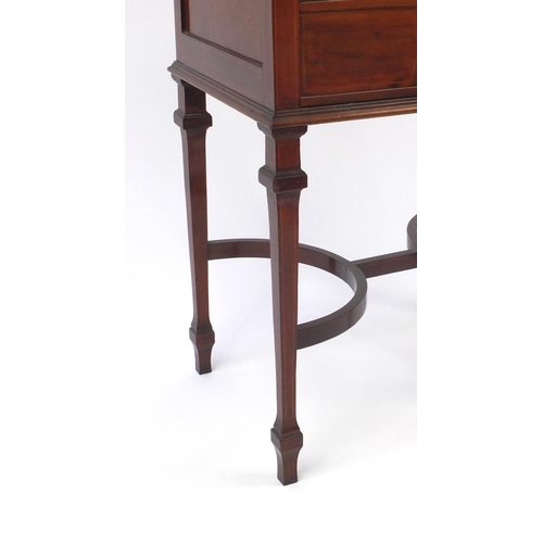 2059 - Edwardian inlaid mahogany five drawer music cabinet with galleried top and shaped stretcher, 108cm h... 