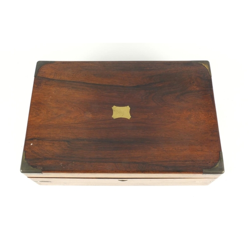 2268 - Victorian campaign style brass bound rosewood writing slope with velvet lined interior and blank car... 