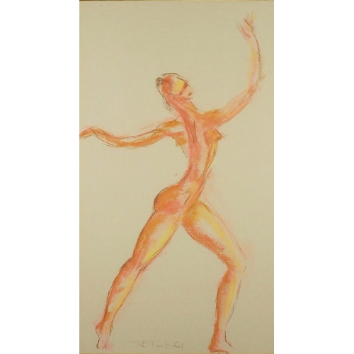 2093 - Tom Merrifield - Pastel, nude dancer, labels verso, mounted and gilt framed, 66cm x 36cm excluding t... 