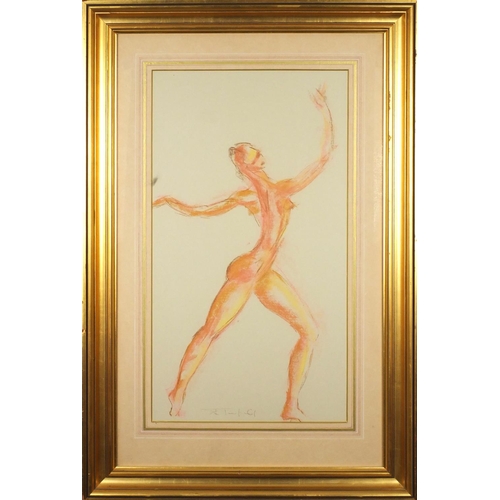 2093 - Tom Merrifield - Pastel, nude dancer, labels verso, mounted and gilt framed, 66cm x 36cm excluding t... 