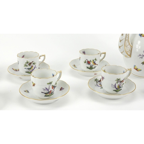 2168 - Herend of Hungary six place coffee service inclusing toast rack and coffee pot each hand painted wit... 