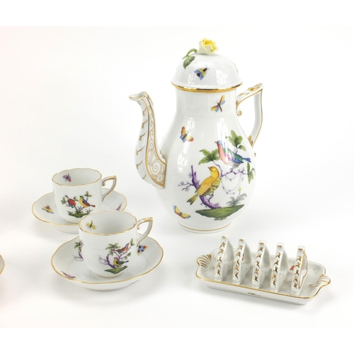 2168 - Herend of Hungary six place coffee service inclusing toast rack and coffee pot each hand painted wit... 