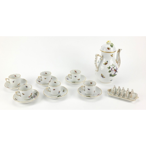 2168 - Herend of Hungary six place coffee service inclusing toast rack and coffee pot each hand painted wit... 