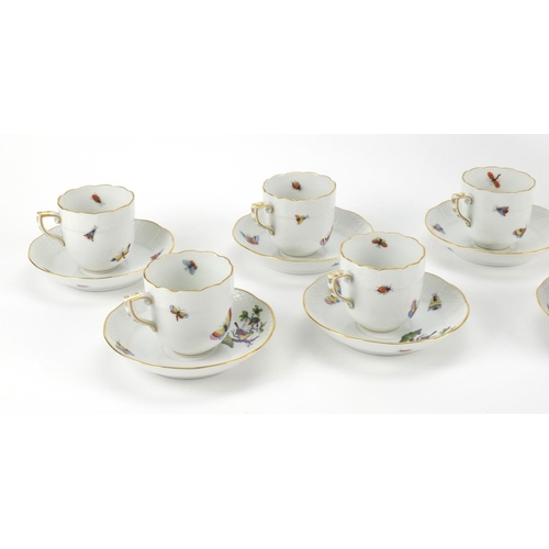 2168 - Herend of Hungary six place coffee service inclusing toast rack and coffee pot each hand painted wit... 