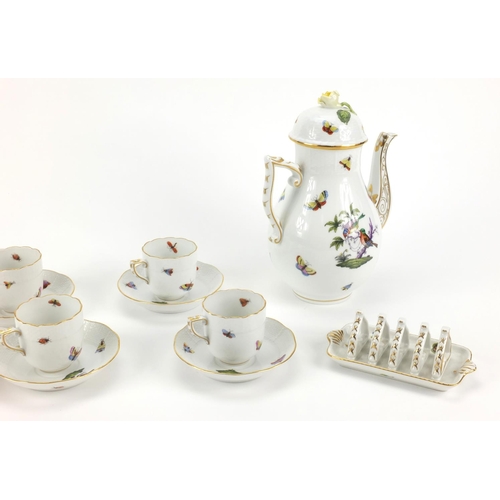 2168 - Herend of Hungary six place coffee service inclusing toast rack and coffee pot each hand painted wit... 