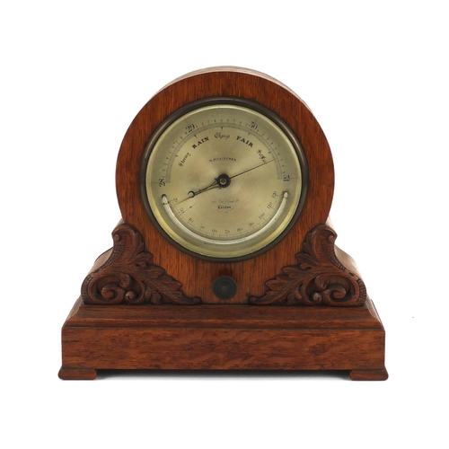 2253 - M Pilnischer of New Bond Street London, oak desk barometer with silvered dial, 22.5cm high