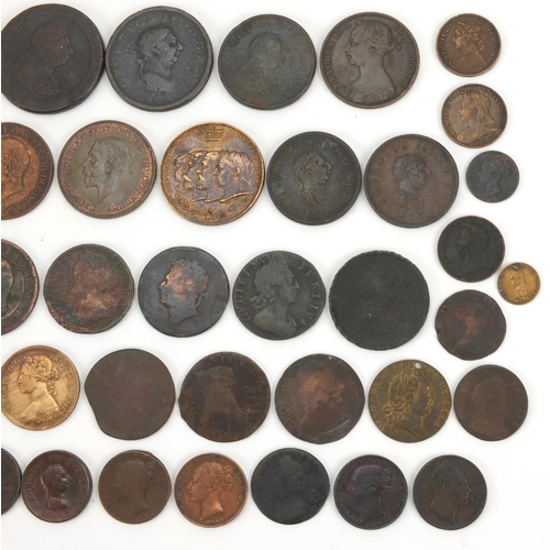 2599 - 18th century and later British coins and tokens including pennies and half pennies together with a o... 