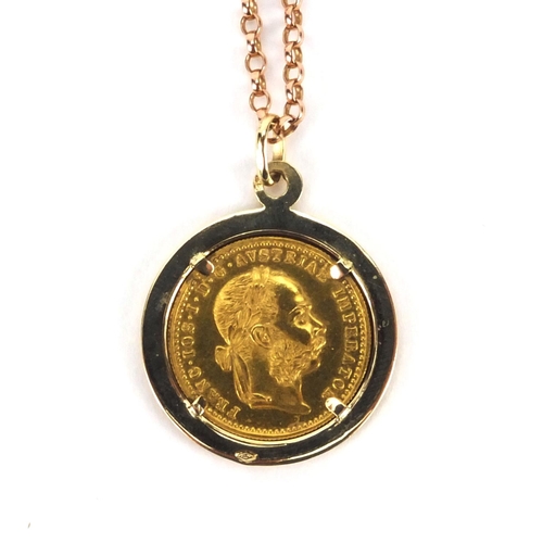 2603 - 1915 gold coin with 9ct gold pendant mount and gold coloured metal necklace, approximate weight 12.4