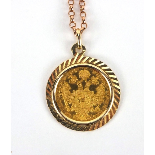 2603 - 1915 gold coin with 9ct gold pendant mount and gold coloured metal necklace, approximate weight 12.4