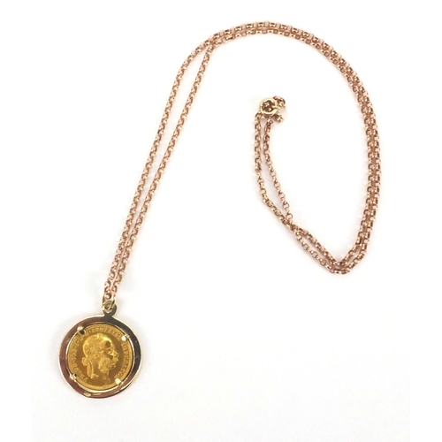 2603 - 1915 gold coin with 9ct gold pendant mount and gold coloured metal necklace, approximate weight 12.4