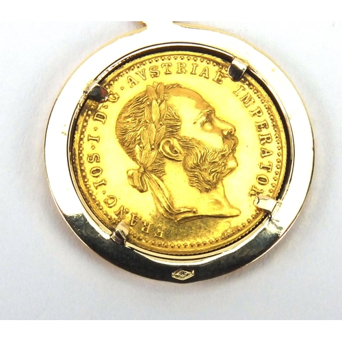 2603 - 1915 gold coin with 9ct gold pendant mount and gold coloured metal necklace, approximate weight 12.4