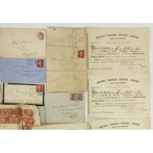 172 - Group of mostly railway related ephemera including postal history letters with penny red and two pen... 