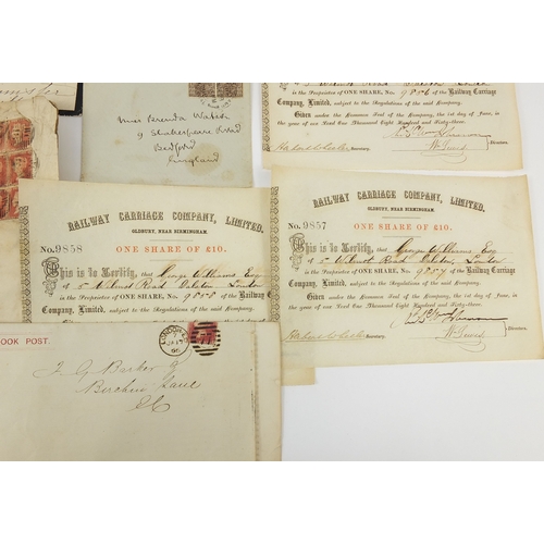 172 - Group of mostly railway related ephemera including postal history letters with penny red and two pen... 