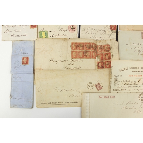 172 - Group of mostly railway related ephemera including postal history letters with penny red and two pen... 