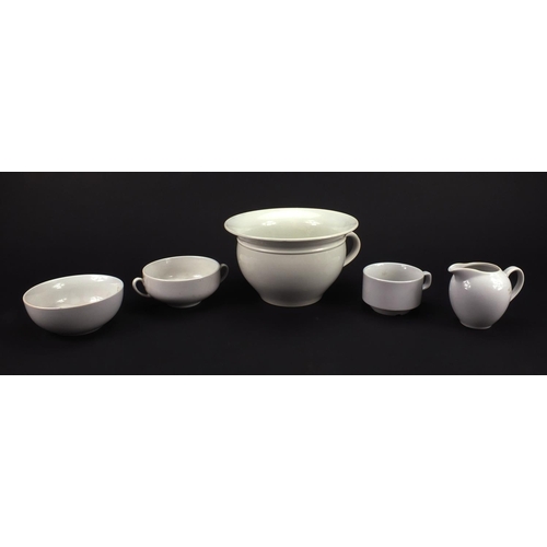 301 - German Military interest ceramic tableware and chamber pot, each with factory marks to the bases, th... 