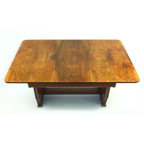 2016 - Art Deco Beautility walnut dining suite comprising a rectangular draw leaf dining table, four matchi... 