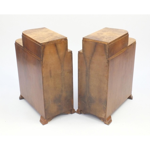 2066 - Pair of Art Deco walnut bedside cabinets, 72cm high x 27cm wide x 55cm deep