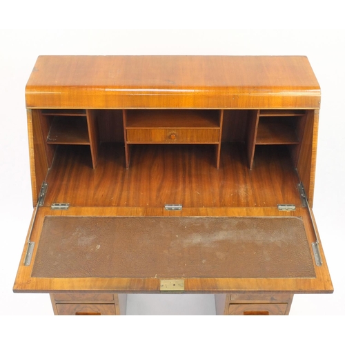 2042 - Art Deco walnut bureau, the fall above an arrangement of five drawers, 11cm high x 84cm wide x 37cm ... 
