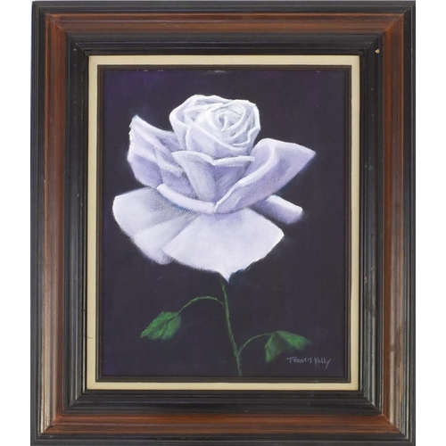 1251 - Francis Kelly - Pastel onto board, blue rose, title verso, mounted and framed, 35cm x 26.5cm excludi... 