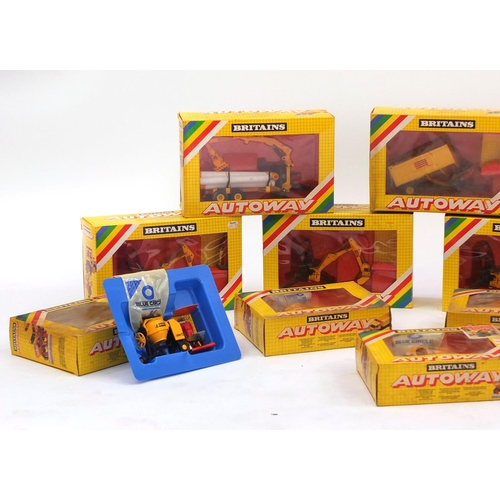 432 - Seventeen Britain's Autoway construction models, all boxed, including front digger attachment 9834, ... 