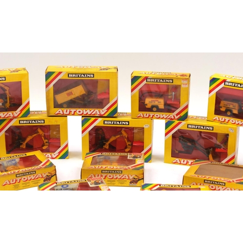 432 - Seventeen Britain's Autoway construction models, all boxed, including front digger attachment 9834, ... 