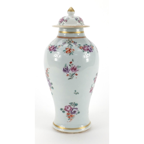 669 - Samson porcelain vase and cover, hand painted with flowers and armorial crest, 17cm high