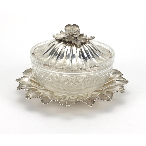 804 - Georgian silver lidded sweet meat dish on stand by Charles Thomas Foxon, with cast floral knop, Lond... 