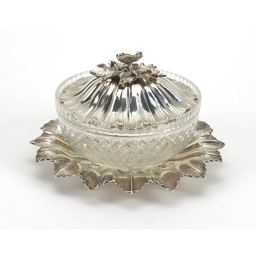 804 - Georgian silver lidded sweet meat dish on stand by Charles Thomas Foxon, with cast floral knop, Lond... 