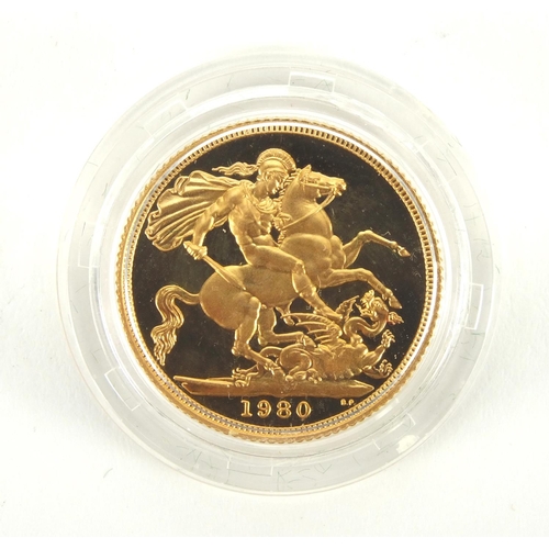 2602 - Elizabeth II 1980 proof gold sovereign with fitted box