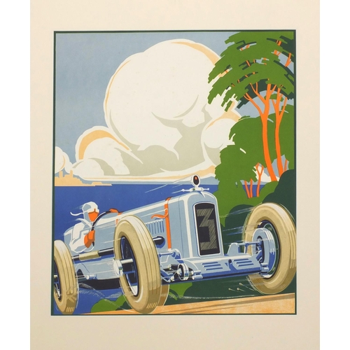 127 - Vintage Grand Prix racing car coloured lithograph, mounted and framed, 56cm x 47m excluding the moun... 