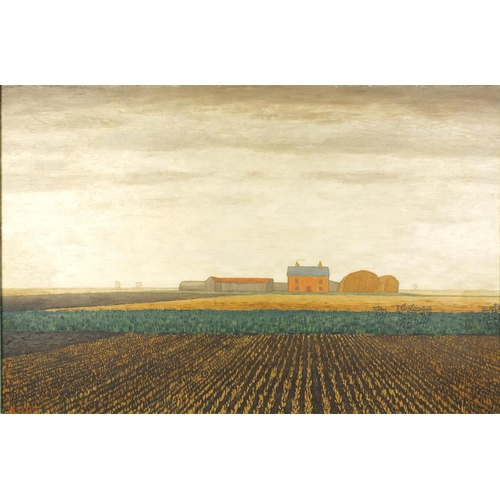 1245 - Oil onto canvas, farm house, bearing a monogram H H T, mounted and framed, 74cm x 50cm excluding the... 