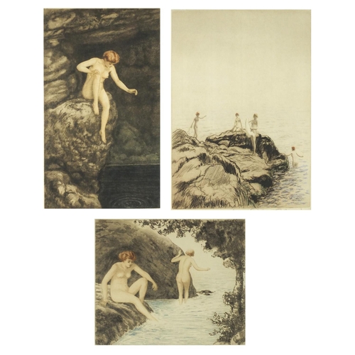 1270 - Wilfred Huggins - Three pencil signed coloured etchings, each of nude females, including ones titled... 