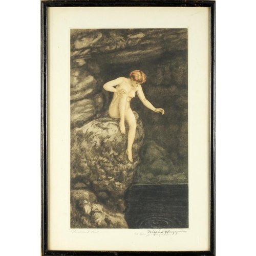 1270 - Wilfred Huggins - Three pencil signed coloured etchings, each of nude females, including ones titled... 