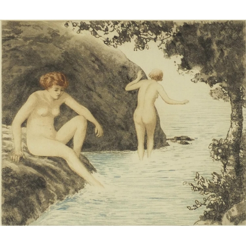 1270 - Wilfred Huggins - Three pencil signed coloured etchings, each of nude females, including ones titled... 