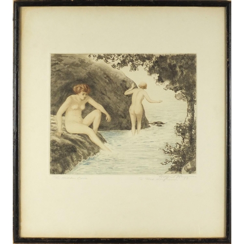 1270 - Wilfred Huggins - Three pencil signed coloured etchings, each of nude females, including ones titled... 