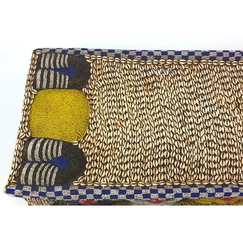 633 - 19th century Tribal interest Bamileke Cowrie shell and beadwork bed, 168cm in length